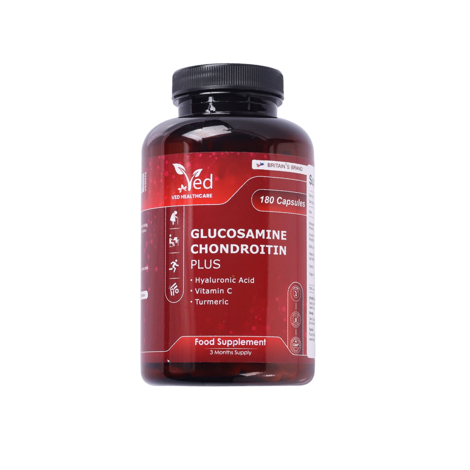 Glucosamine Sulfate & Chondroitin Complex with MSM, Turmeric, Hyaluronic Acid & Vitamin C – 180 Capsules (2 Per Day, Up to 3 Months Supply) – Non-GMO.