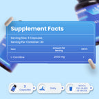 L -Carnitine Supplement 120 Vegan Capsules – Pure L-Carnitine Powder Pre-Workout for Men & Women – Vegan, Gluten Free, GMO Free.