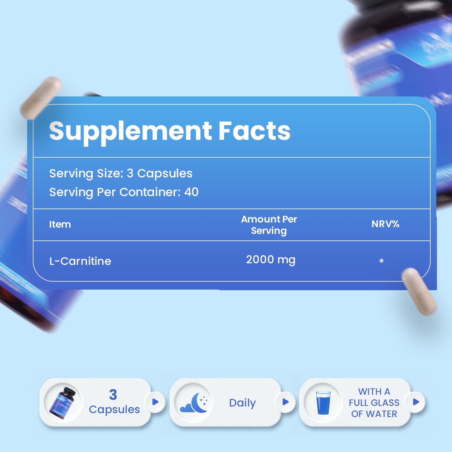 L -Carnitine Supplement 120 Vegan Capsules – Pure L-Carnitine Powder Pre-Workout for Men & Women – Vegan, Gluten Free, GMO Free.