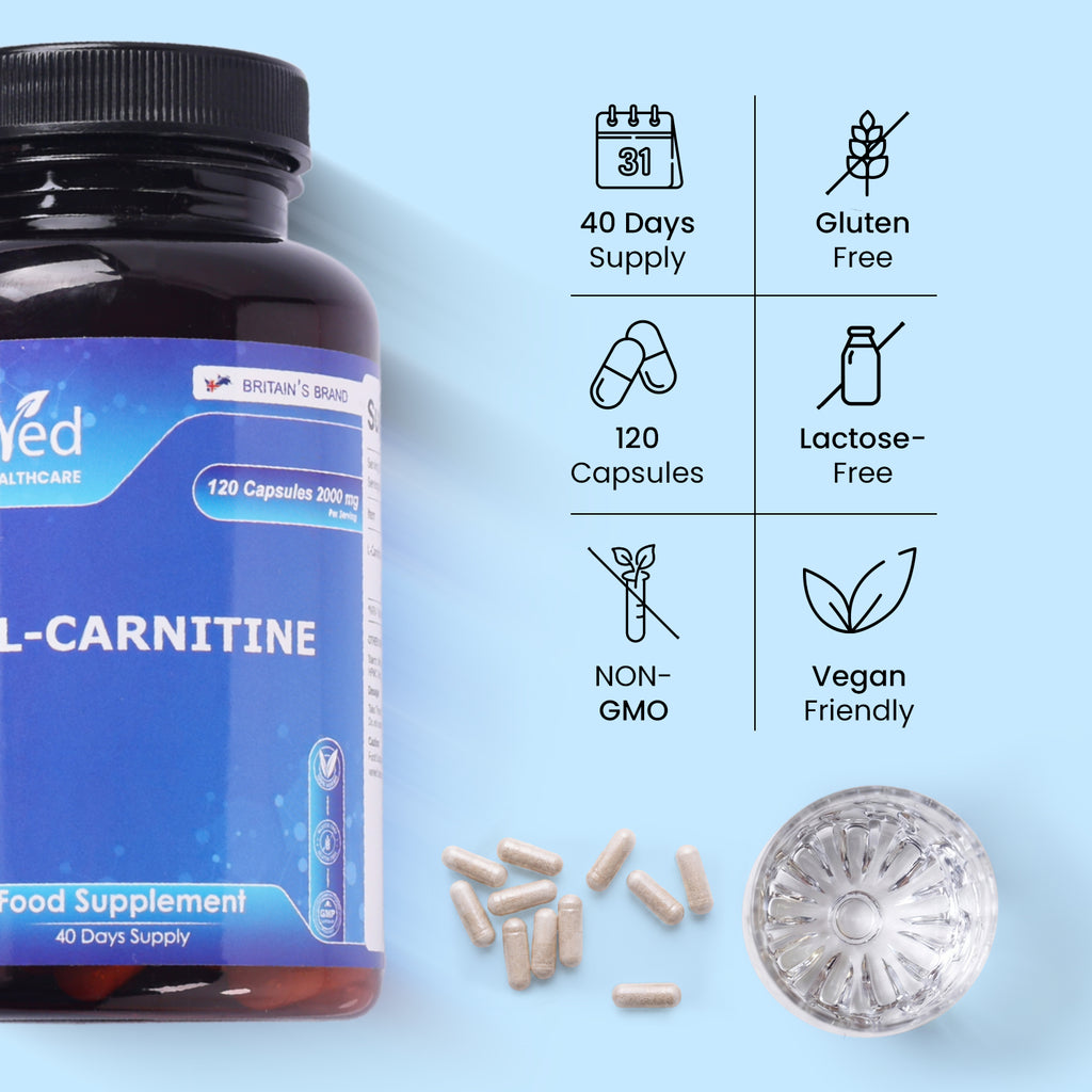 L -Carnitine Supplement 120 Vegan Capsules – Pure L-Carnitine Powder Pre-Workout for Men & Women – Vegan, Gluten Free, GMO Free.
