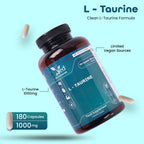 L-Taurine 1000mg Capsules - 180 Capsules - 3 Months’ Supply - Amino Acid Taurine Supplement - Easy to Take - Vegan, Gluten Free, GMO Free- for Men & Women.