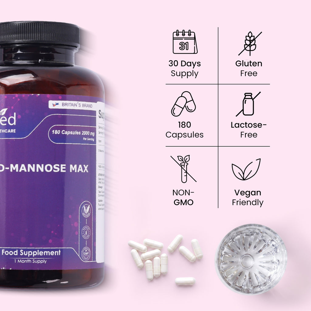 D - Mannose 2000mg Capsules - 180 Capsules - 2 Months’ Supply - Easy to Take - Split & Pour D Mannose Powder Capsules - Vegan, Gluten Free, GMO Free.