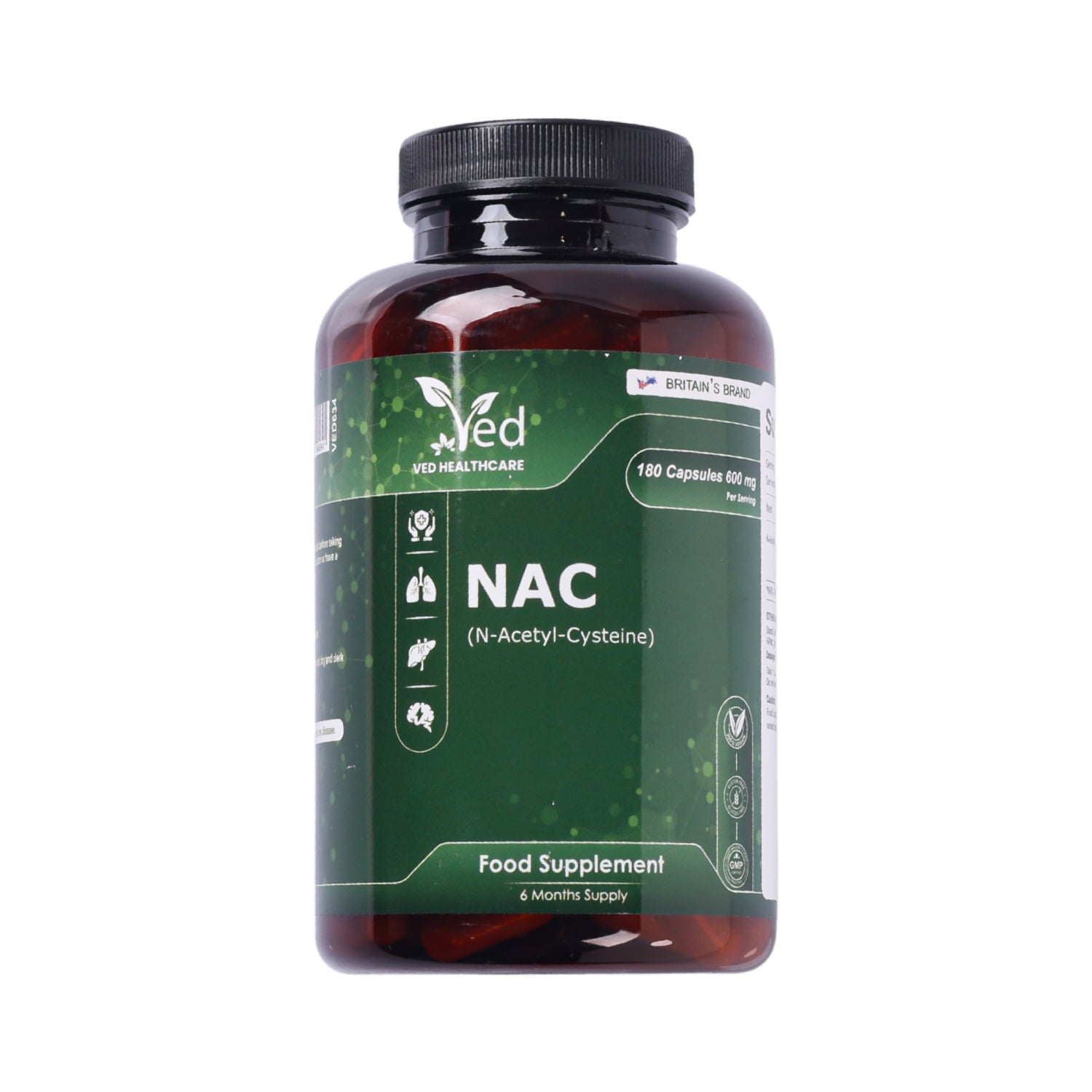 N-Acetyl-Cysteine (NAC) 600mg – 180 Vegan Capsules – One Capsule Daily – 6 Month Supply – Gluten Free Nutritional Supplement.