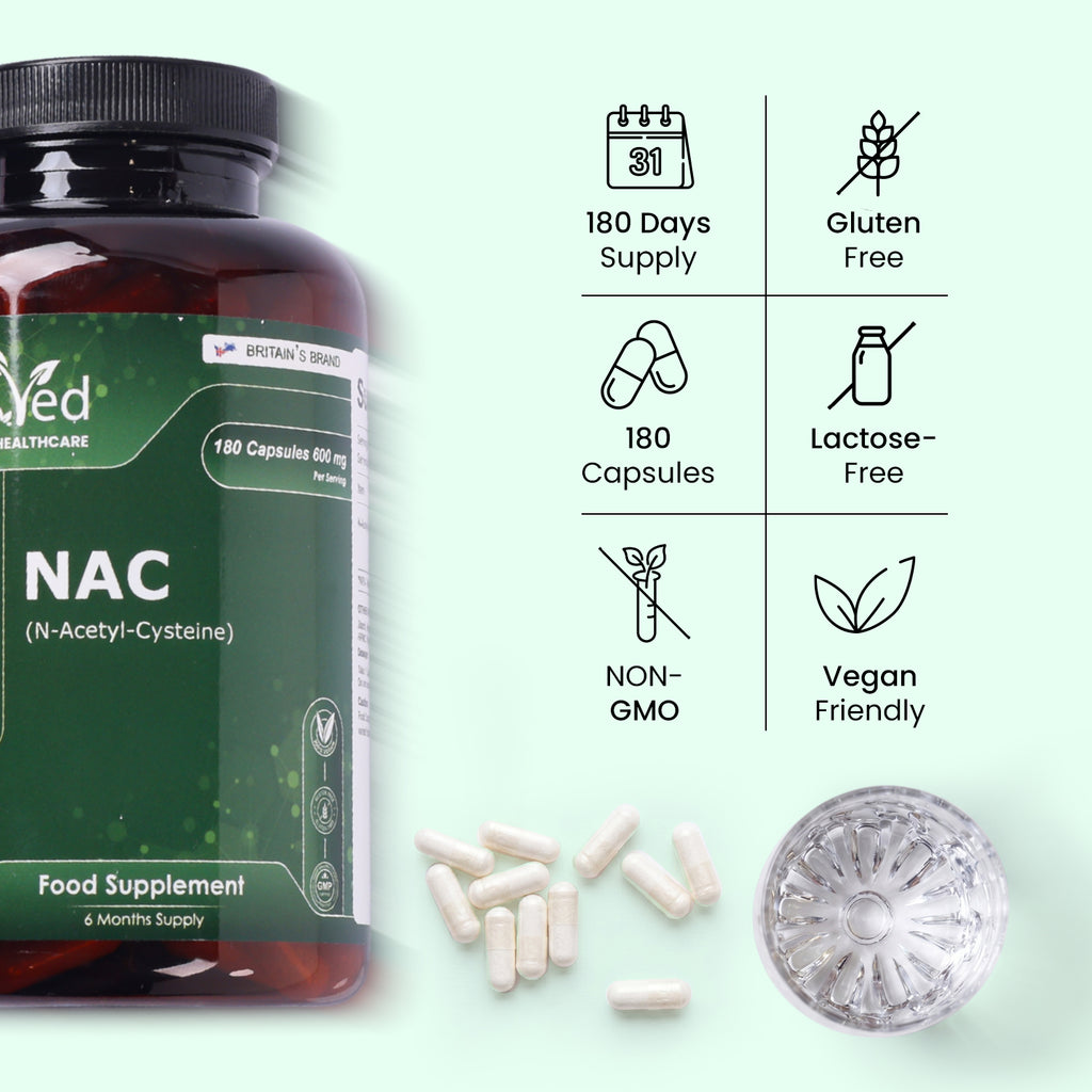 N-Acetyl-Cysteine (NAC) 600mg – 180 Vegan Capsules – One Capsule Daily – 6 Month Supply – Gluten Free Nutritional Supplement.