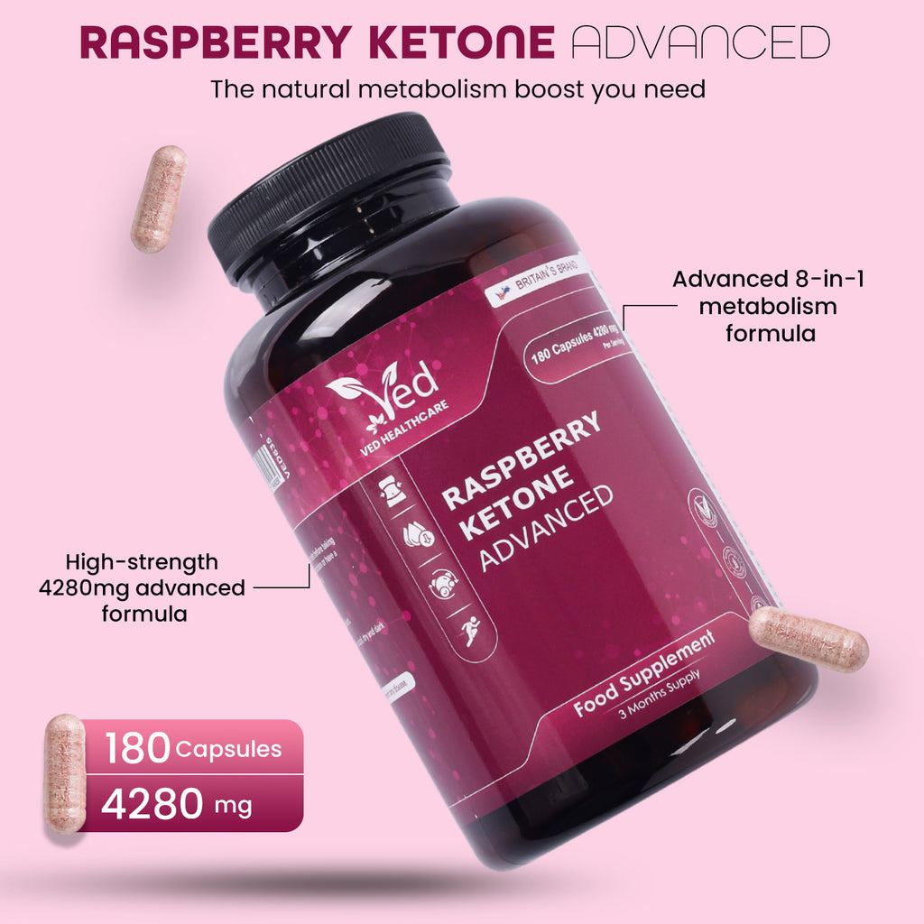 Raspberry Ketone Advanced 4280mg – 180 Vegan Capsules – with Apple Cider Vinegar, Green Tea, Caffeine & Vitamin C – 3 Months Supply.