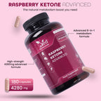 Raspberry Ketone Advanced 4280mg – 180 Vegan Capsules – with Apple Cider Vinegar, Green Tea, Caffeine & Vitamin C – 3 Months Supply.