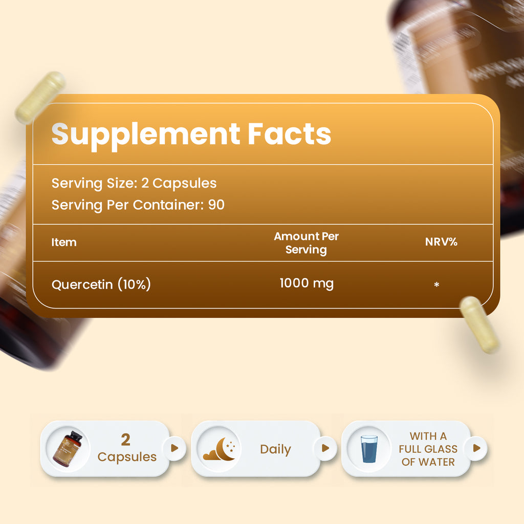 Quercetin 1000mg Supplement – 180 High Strength Vegan Capsules – 90 Day Supply – Non-GMO, Gluten Free Antioxidant Supplement.