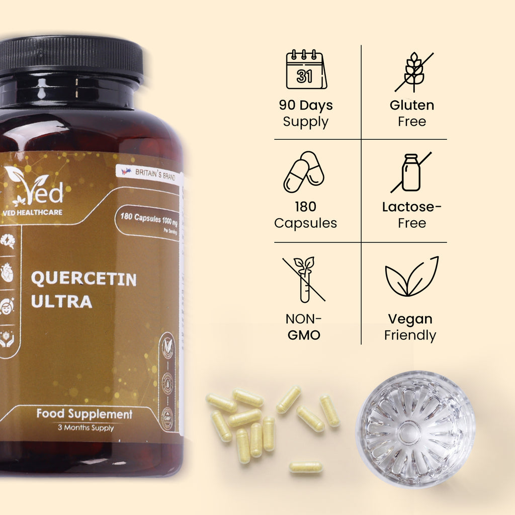 Quercetin 1000mg Supplement – 180 High Strength Vegan Capsules – 90 Day Supply – Non-GMO, Gluten Free Antioxidant Supplement.