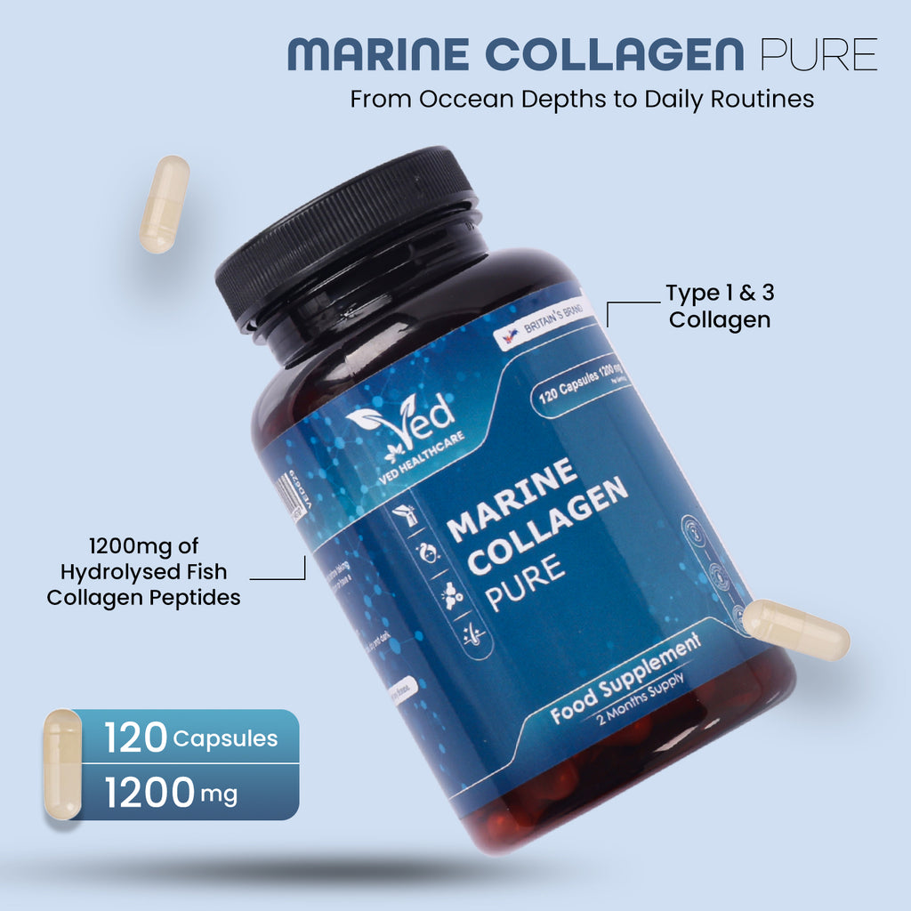 Pure Marine Collagen Peptides - Type 1 & 3 Hydrolysed Fish Collagen Supplement - Highly Bioavailable Formula - Men & Women - 60 Day Supply