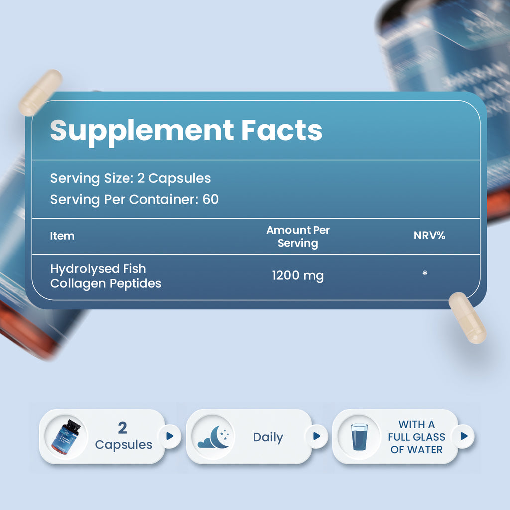 Pure Marine Collagen Peptides - Type 1 & 3 Hydrolysed Fish Collagen Supplement - Highly Bioavailable Formula - Men & Women - 60 Day Supply