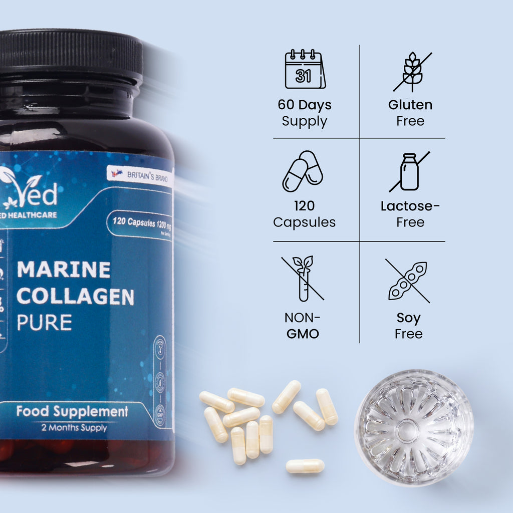 Pure Marine Collagen Peptides - Type 1 & 3 Hydrolysed Fish Collagen Supplement - Highly Bioavailable Formula - Men & Women - 60 Day Supply