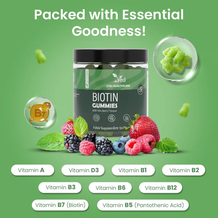 VED Biotin Gummies 5000mcg, 120 Vegan Gummies.
