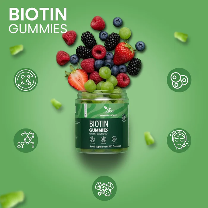 VED Biotin Gummies 5000mcg, 120 Vegan Gummies.