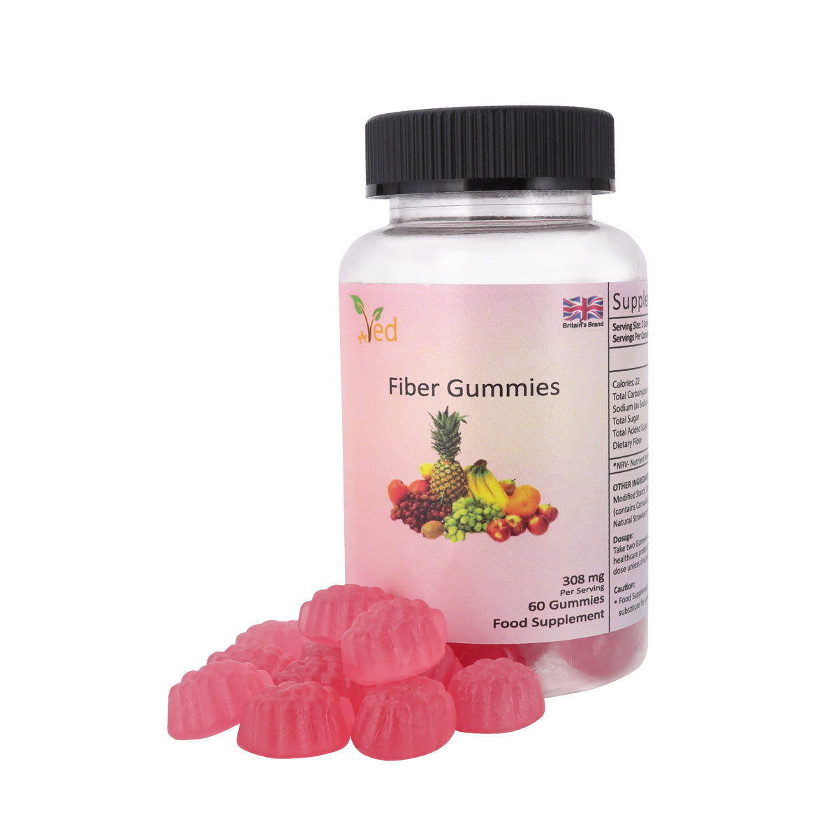 Ved Strawberry Flavour Fiber Chews, 308 mg per Serving 60 Chews, 30 Day Supply
