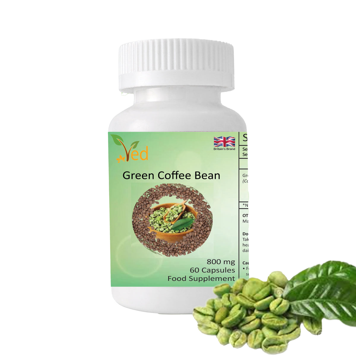 Ved Green Coffee Bean Extract Capsules, Vegan & Vegetarian Friendly,800 mg per Serving,Non-GMO, Gluten-Free 60 Capsule (60 Days Supply)