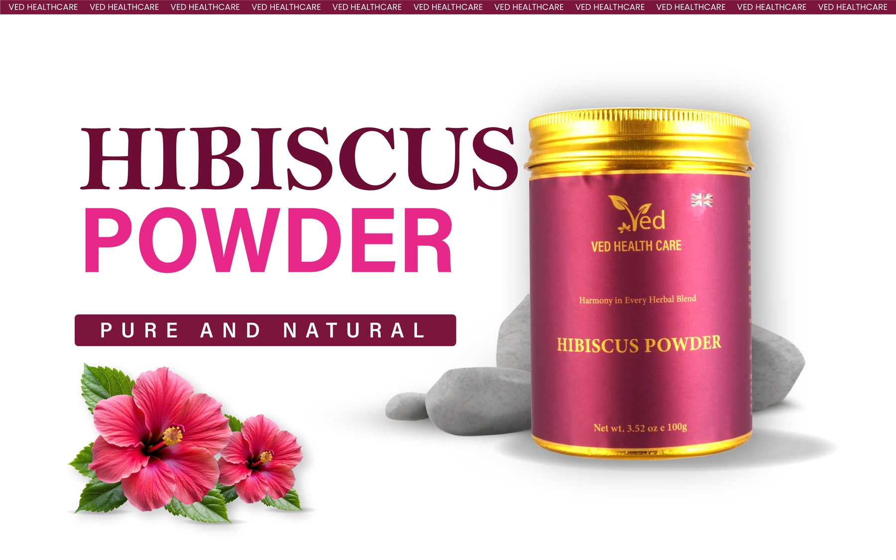 Pure Organic Hibiscus Powder - 100g | Natural Hair Care & Skin Care | Rich in Antioxidants & Vitamin C | Vegan & Chemical-Free | 100% Pure Dried Hibiscus Flowers