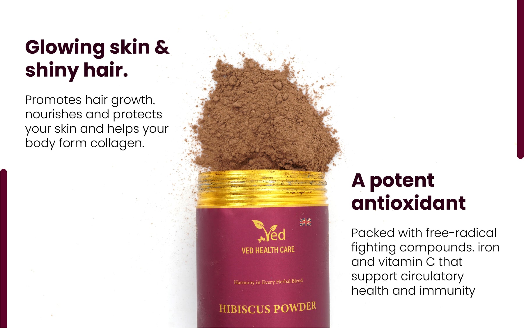 Pure Organic Hibiscus Powder - 100g | Natural Hair Care & Skin Care | Rich in Antioxidants & Vitamin C | Vegan & Chemical-Free | 100% Pure Dried Hibiscus Flowers