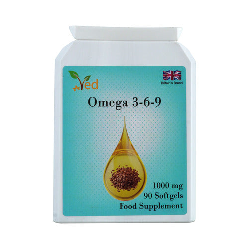 Ved Omega 3-6-9 food supplement softgel, from cold press flaxseed oil, 1000 mg 90 soft gel - 90 Days’ supply.