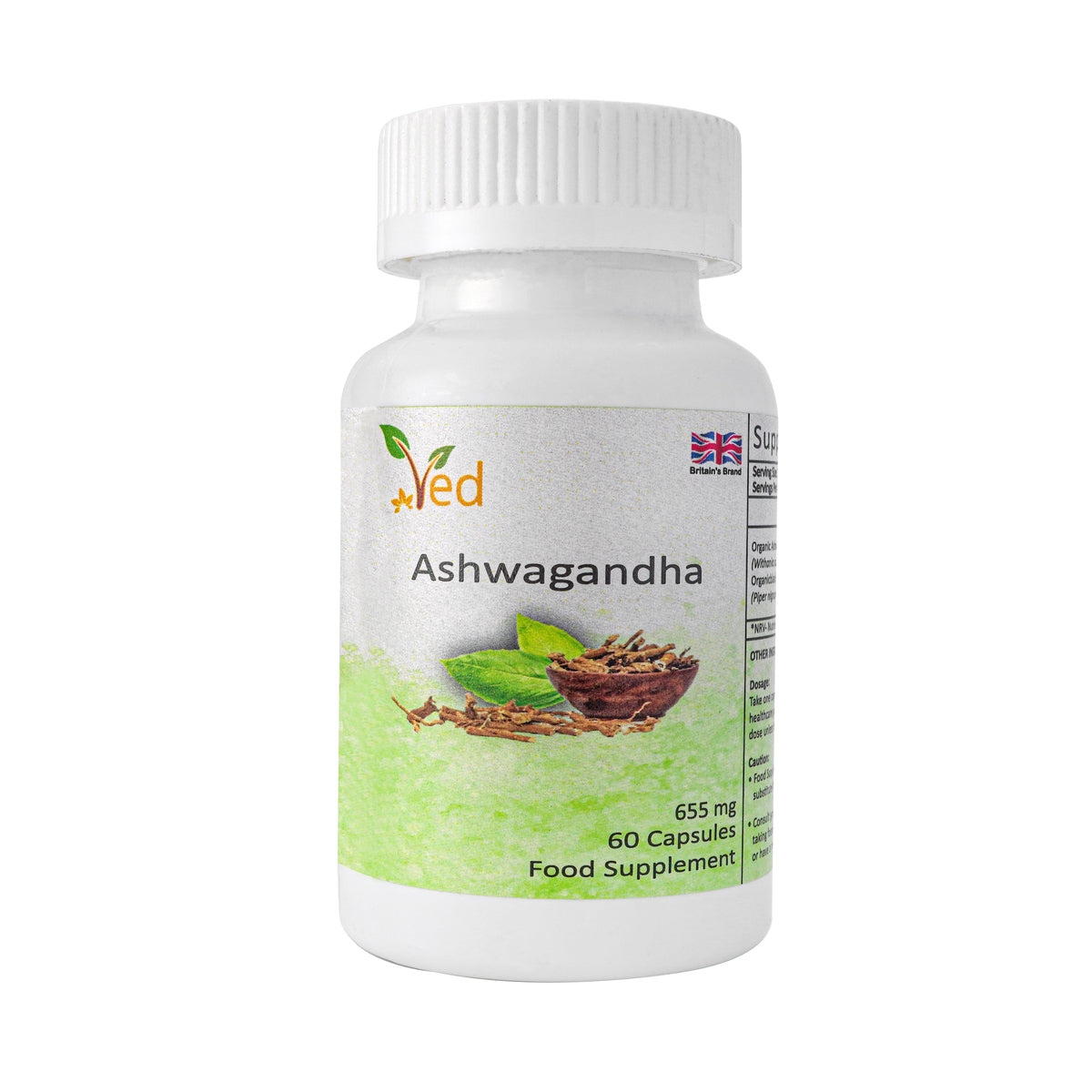 Ved Ashwagandha, 2 Month Supply, Non-GMO, Gluten-Free Supplement, 100% Ashwagandha Powder & Extract, 650 mg, with 5 mg Black Pepper 60 Capsule.