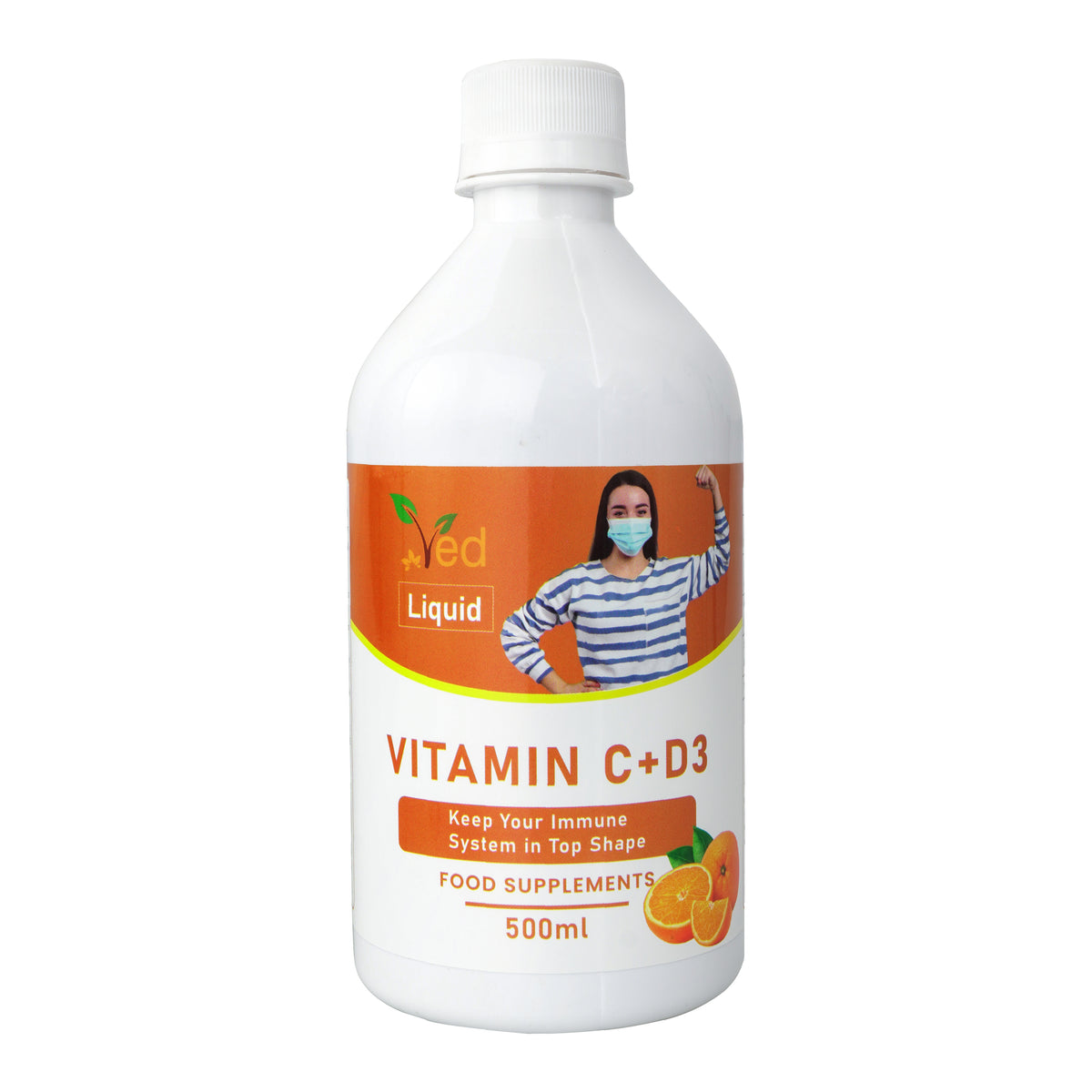 Ved Vitamin C & D3 Liquid Food Supplement for Adults - High Strength Vitamin D 1200 IU & Vitamin C 300mg per Dose- Support for Joints, Muscles & Immunity - Vegetarian - Orange Flavour (33 Days Supply)