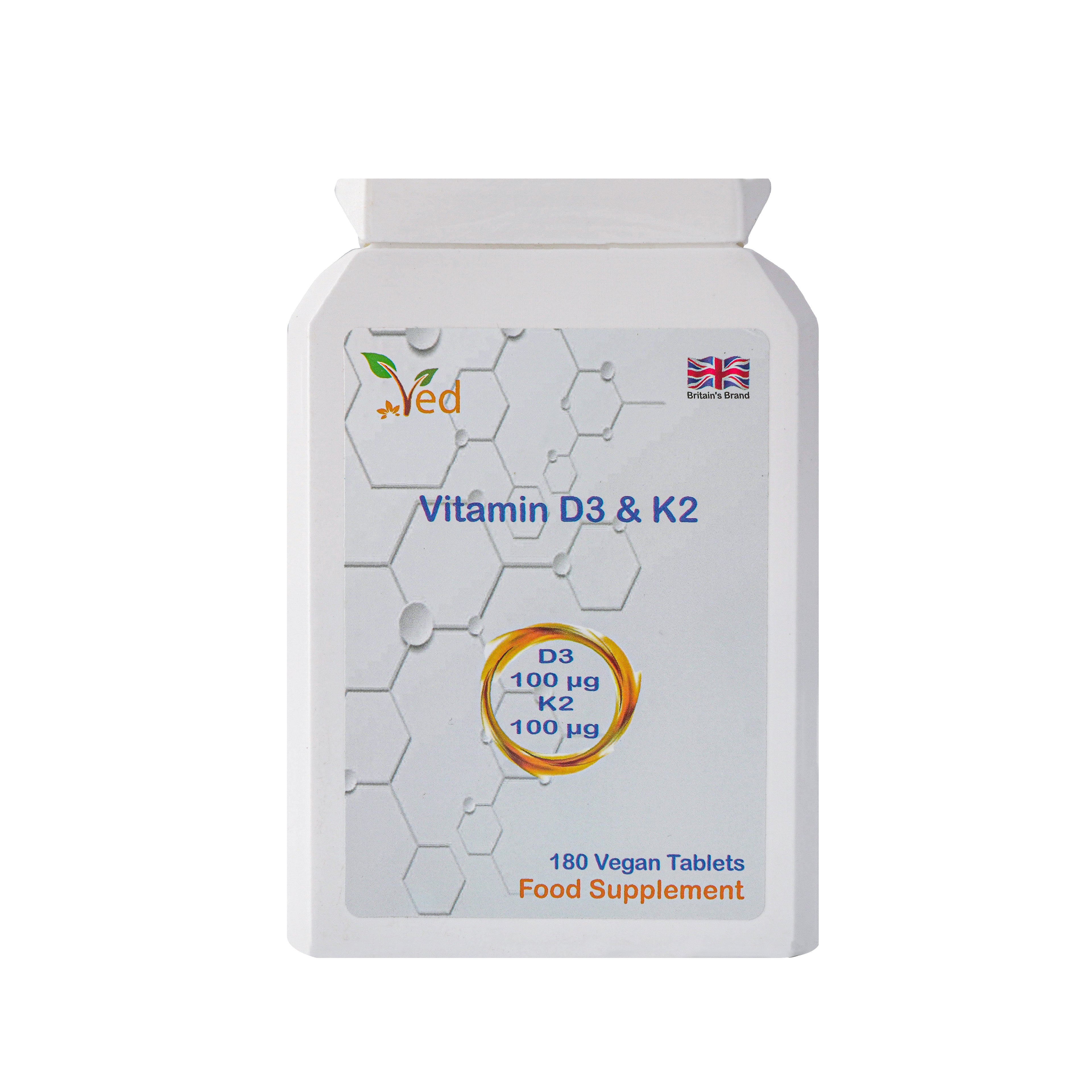 VED Vitamin D3 K2 1000 IU , 180 Vegan Tablets, 6 Month Supply