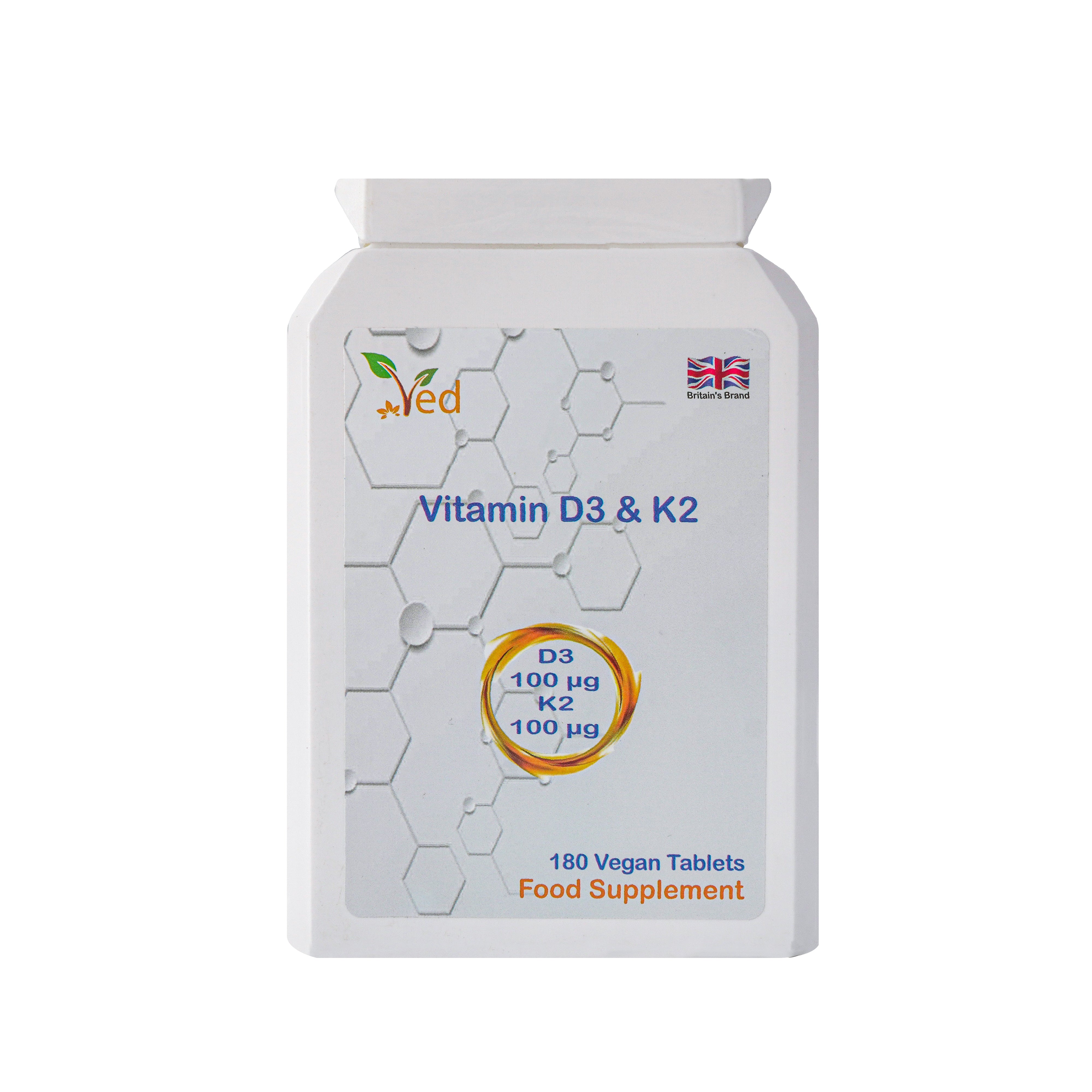 Ved's Vitamin D3 K2| 1000 IU Vitamin D3 & 100 mcg Vitamin K2| Max Strength 2 in 1 Immune Support | Vegan, Gluten| 180 Vegan Tablets|6 Month Supply